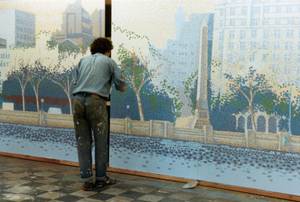 Painted hoarding – Embankment 1989