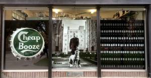 Cheap Booze windows closeup